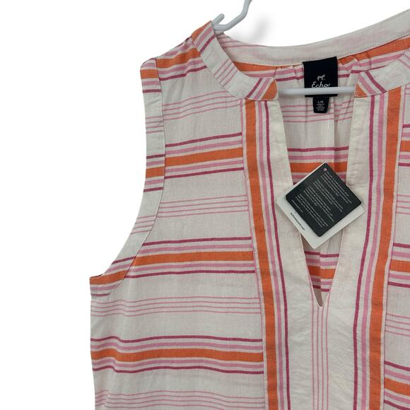 NEW Echo Callista Stripe Shift Mini Dress Large Cotton Pockets Summer Coverup - Picture 8 of 11